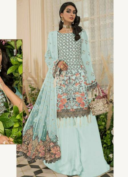 Sky Blue Colour RAMSHA R 467 NX Heavy Georgette With Embroidery Wedding Wear Pakistani Salwar Kameez R-467-C